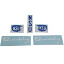 NSU Quickly N/S Aufkleber Satz Dekor Schriftzug weiss-blau