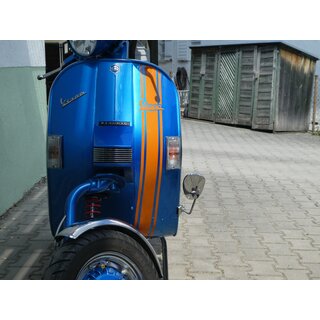 Vespa Aufkleber V50 PK PX GL GT Trittbreiit Beinschild Banner Schriftzug Zierstreifen Dekor Blau